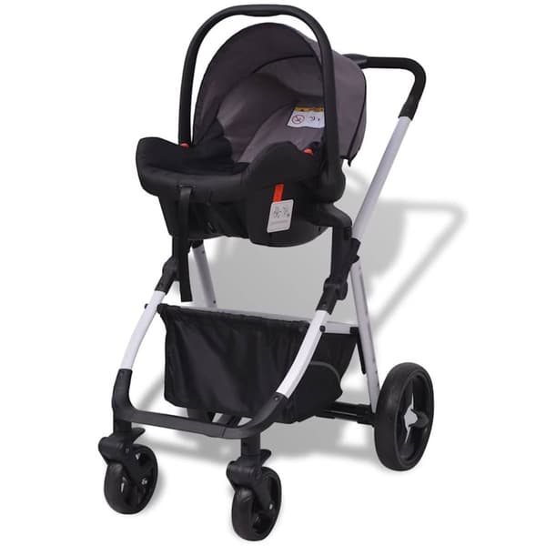 vidaXL 3-i-1 Barnvagn aluminium grå och svart