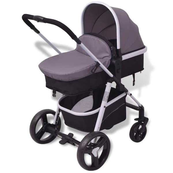 vidaXL 3-i-1 Barnvagn aluminium grå och svart