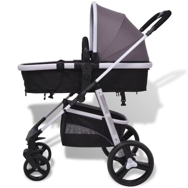 vidaXL 3-i-1 Barnvagn aluminium grå och svart