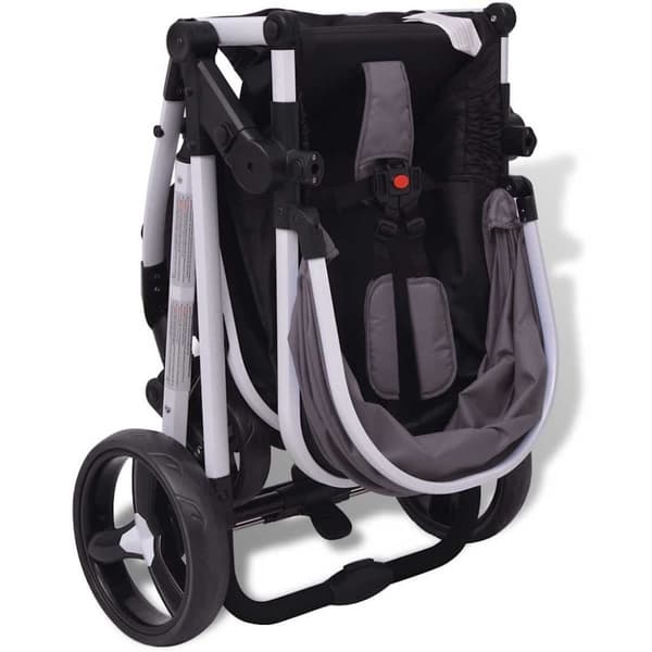 vidaXL 3-i-1 Barnvagn aluminium grå och svart