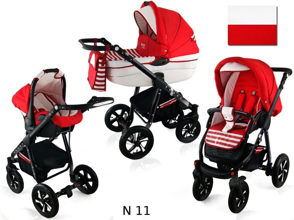 Nexxo Black 3 in 1 Barnvagn - Black/Red