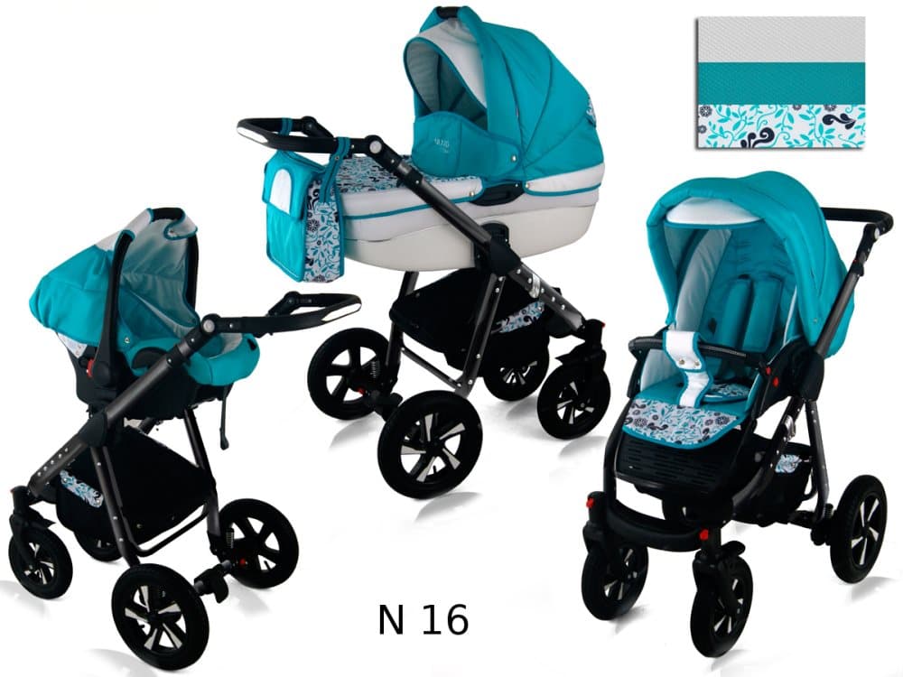 Nexxo Black 3 in 1 Barnvagn - Black/Turquoise