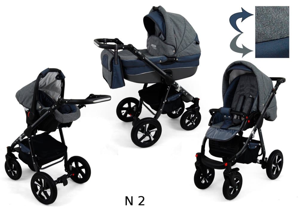 Nexxo Black 3 in 1 Barnvagn - Blue/Grey