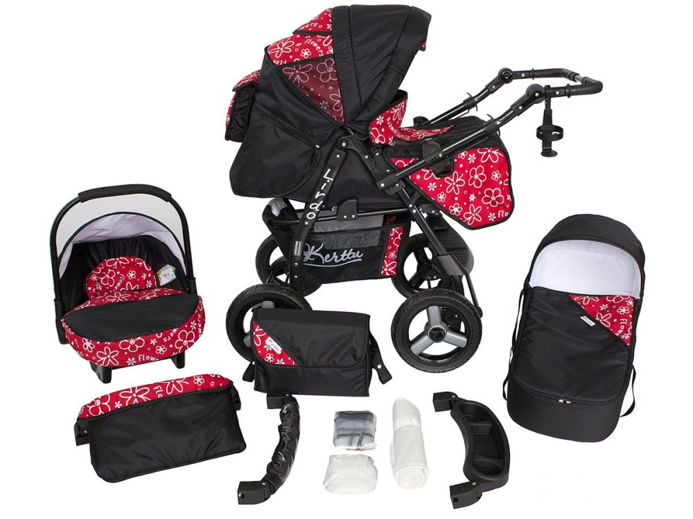 Lirdo Kombi 3 in 1 Barnvagn - Red/Black