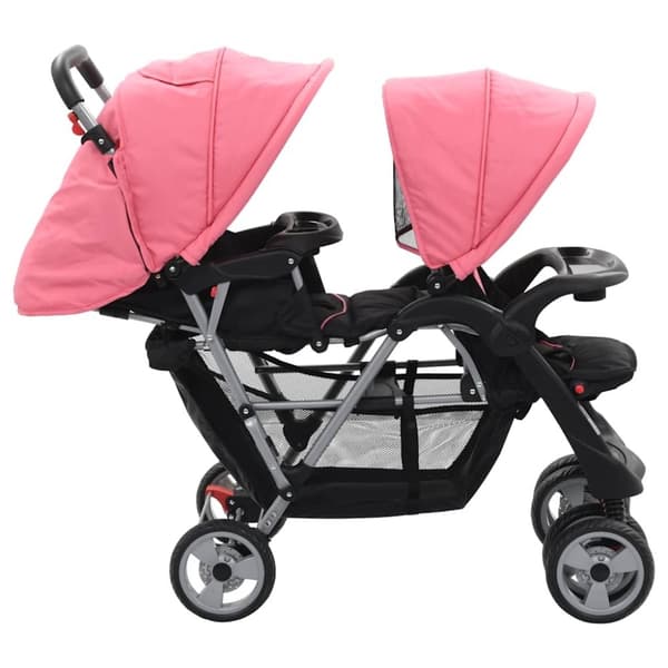 vidaXL Tandemvogn rosa og svart stål