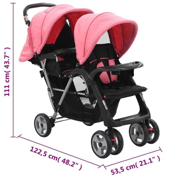 vidaXL Tandemvogn rosa og svart stål