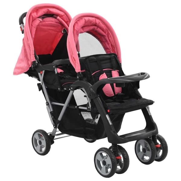 vidaXL Tandemvogn rosa og svart stål