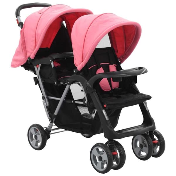 vidaXL Tandemvogn rosa og svart stål