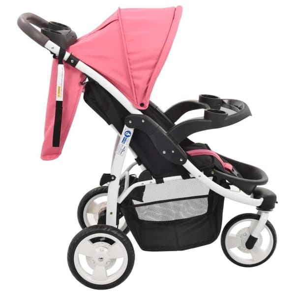 vidaXL Sittvagn 3 hjul rosa och svart