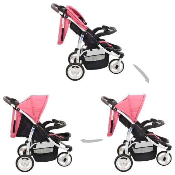 vidaXL Sittvagn 3 hjul rosa och svart