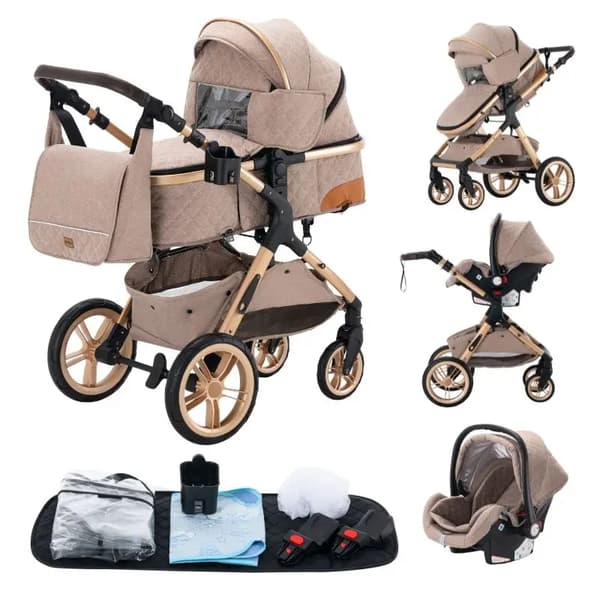 FinFlicka Kombivagn 3 i 1 Barnvagn – Komplett Resesystem- Kaki