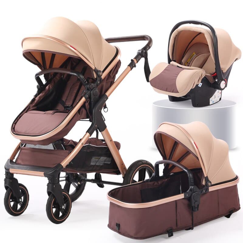 FinFlicka Kombivagn 3 i 1 Anti-chock Lyx Högt landskap Barnvagn - Brun