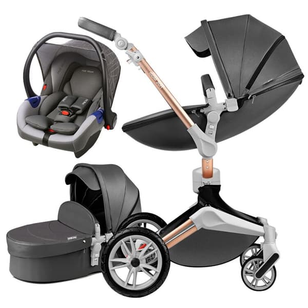 Hot Mom Barnvagn 3 i 1 Multifunktionellt Resesystem med bilbarnstol, modell F023 - Grå
