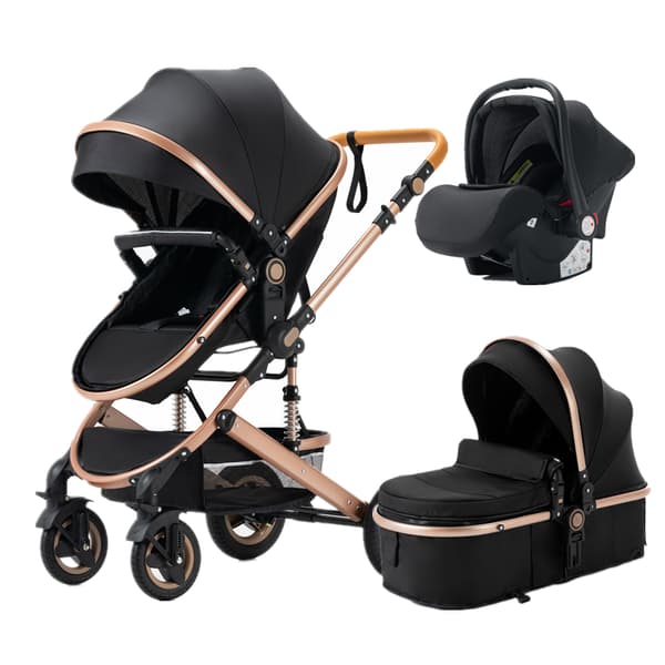 Barnvagn 3 i 1 kombivagn – Komplett Resesystem- Svart