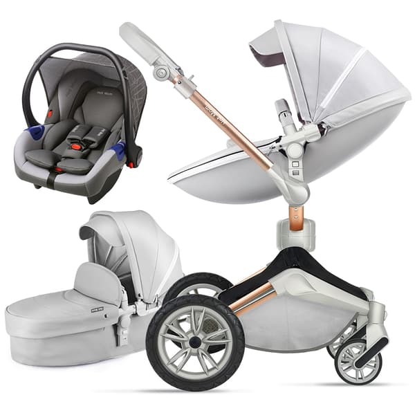 Hot Mom Barnvagn 3 i 1 Multifunktionellt Resesystem med bilbarnstol, modell F023 - Ljusgrå
