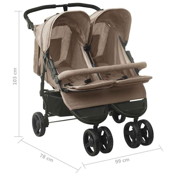 vidaXL Tvillingvagn taupe stål