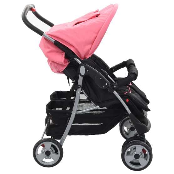 Tvillingvagn Rosa Och Svart Stål