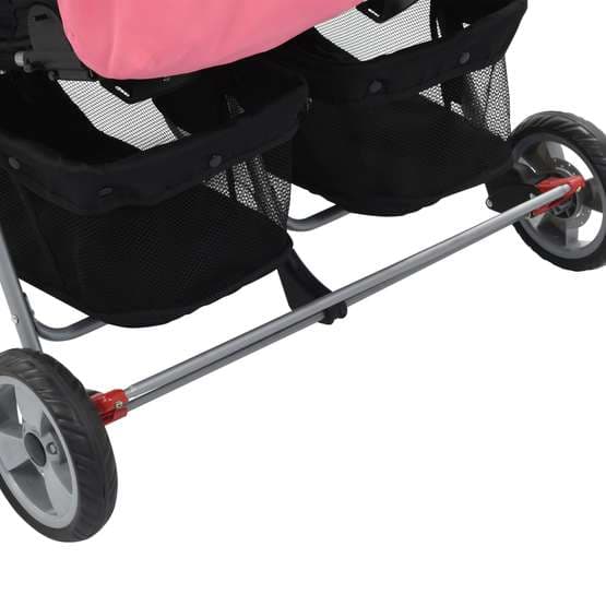 Tvillingvagn Rosa Och Svart Stål