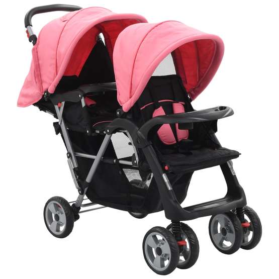 Syskonvagn Rosa Och Svart Stål