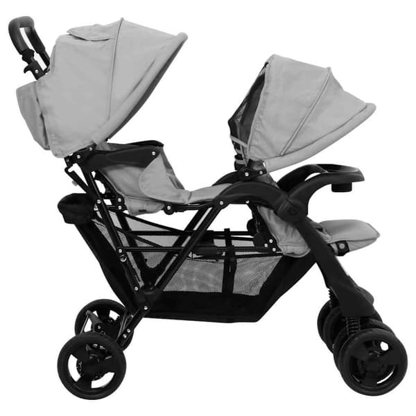 vidaXL Tandem tvillingvagn ljusgrå stål