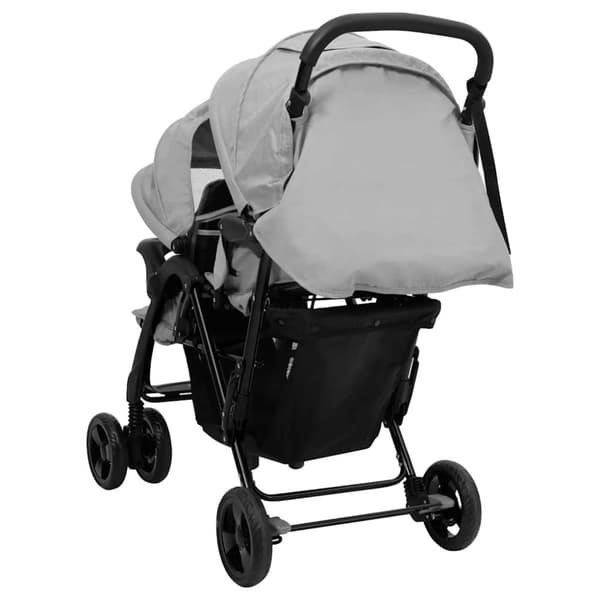 vidaXL Tandem tvillingvagn ljusgrå stål