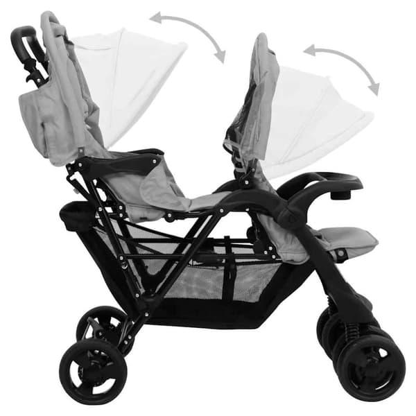 vidaXL Tandem tvillingvagn ljusgrå stål