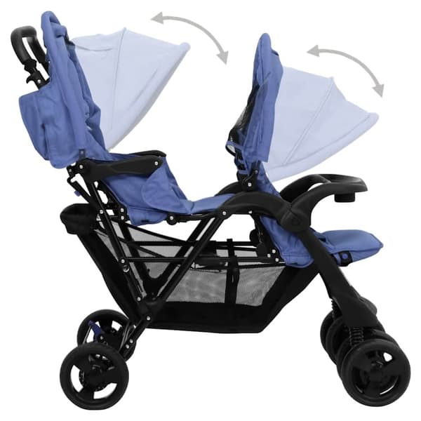 vidaXL Tandem tvillingvagn marinblå stål
