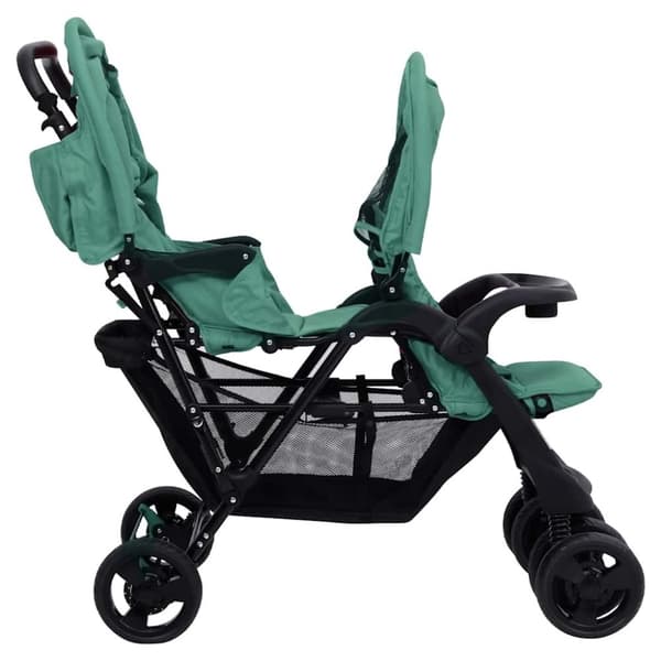 vidaXL Tandem tvillingvagn grön stål