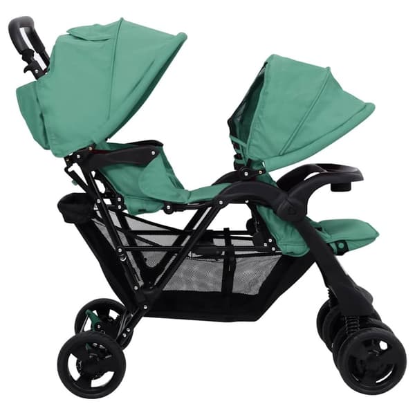 vidaXL Tandem tvillingvagn grön stål