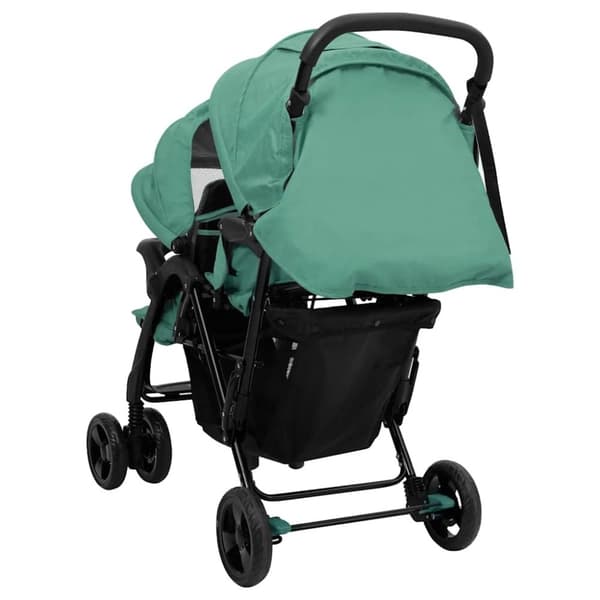 vidaXL Tandem tvillingvagn grön stål