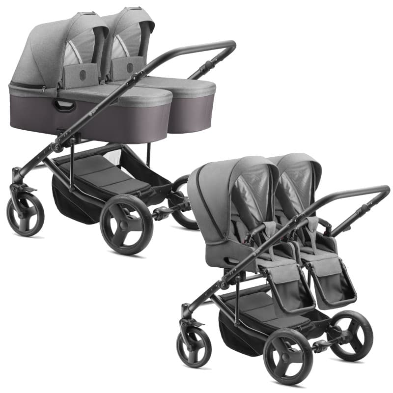 Tvillingvagn Duo 2 liggdelar 2 sittdelar Black