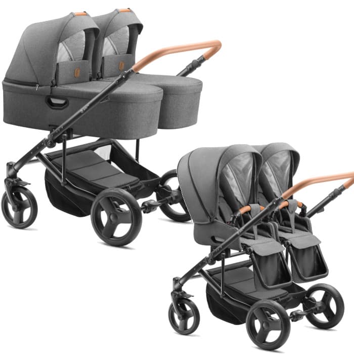 Tvillingvagn Duo 2 liggdelar 2 sittdelar Cognac