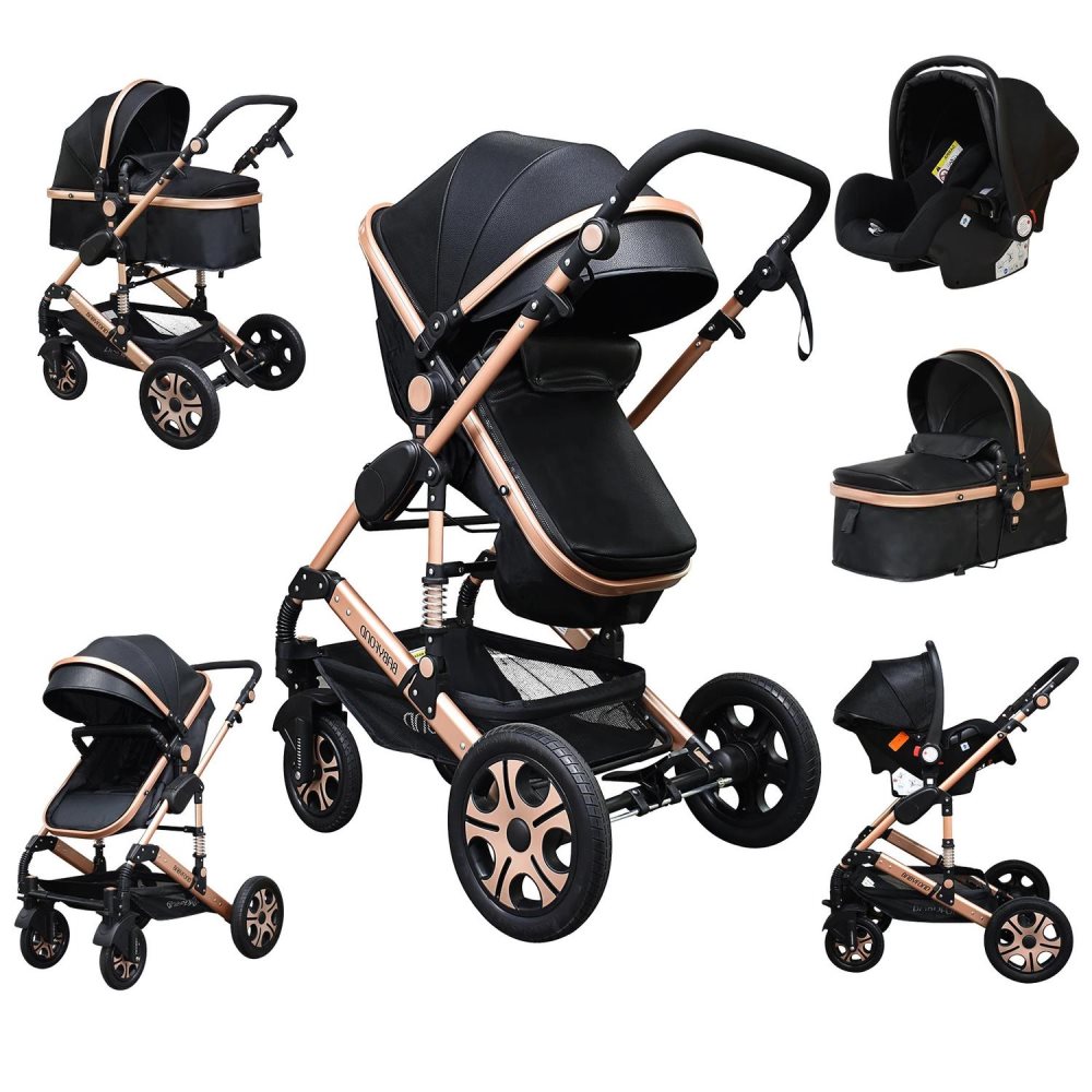 Lyxvagn - Barnvagn - 3 i 1 - Mycket säker - 600D Oxford klädsel - Hållbar - Aluminiumram - Champagne Gold