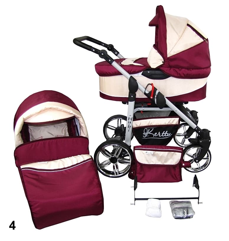 Hubi Duo Barnvagn - Beige/Dark Red