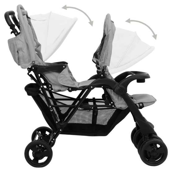 Tandem Tvillingvagn Ljusgrå Stål
