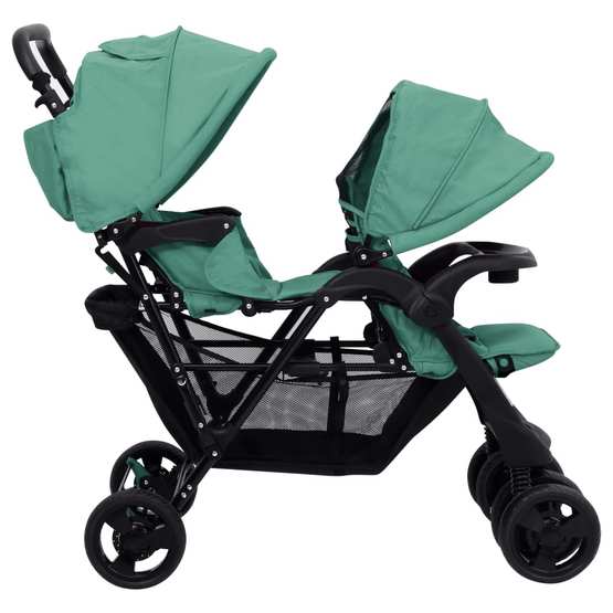 Tandem Tvillingvagn Grön Stål