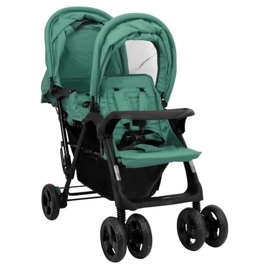 Tandem Tvillingvagn Grön Stål
