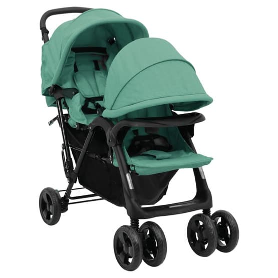 Tandem Tvillingvagn Grön Stål