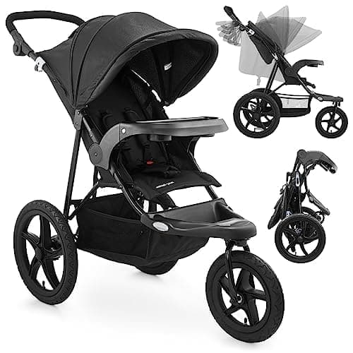 Moby-System Joggingvagn, från 0m+ till 3 år, Mountain Joggingvagn med tre hjul, löpvagn med tre hjul, hopfällbar, justerbart ryggstöd,