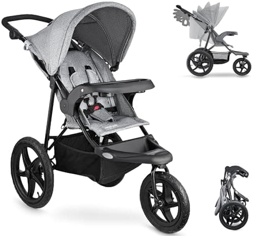 Moby-System Joggingvagn, från 0m+ till 3 år, Mountain Joggingvagn med tre hjul, löpvagn med tre hjul, hopfällbar, justerbart ryggstöd,
