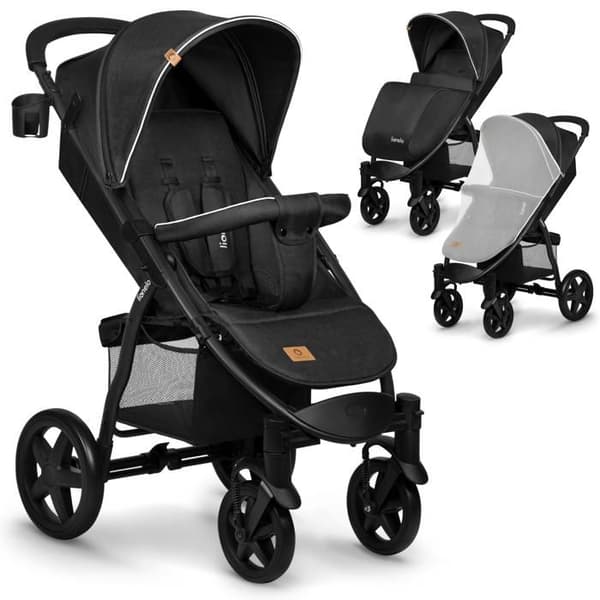 Terrängliggande barnvagn LIONELO Annet Plus - Upp till 22 kg - Stora hjul - Tillbehör - Svart