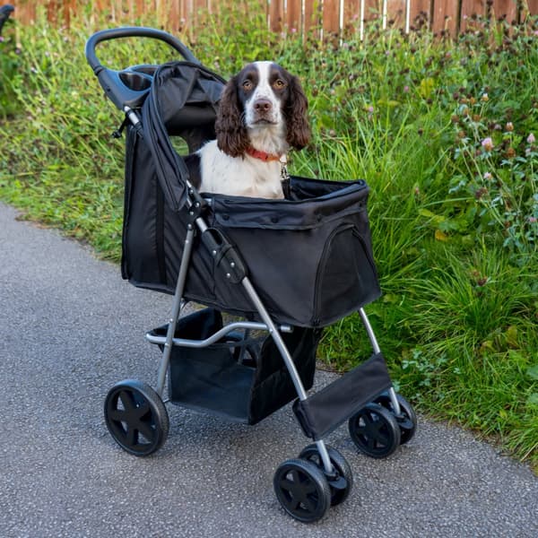 Hundeklapvogn Husdyrklapvogn Sammenklappelig Klapvogn Rejseklapvogn 15 kg Bæreevne 4 hjul Kat Hundebæltepude Solskærm Kurv Kopholder Vandtæt regnslag