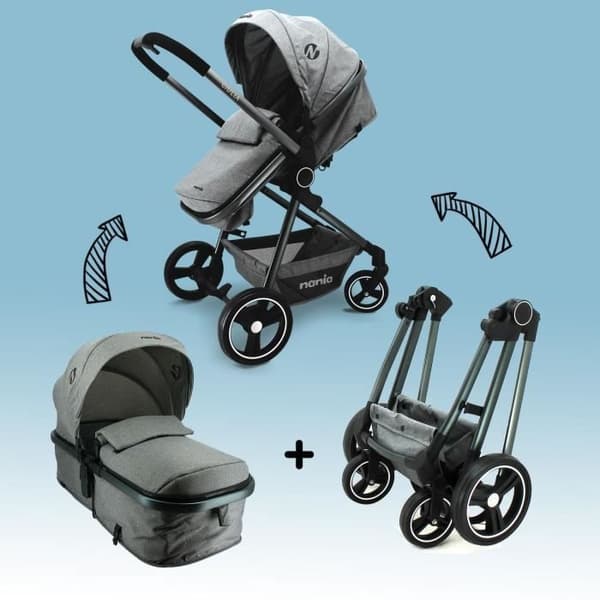NANIA GIULIA 3 i 1 kombinerad barnvagn + BEONE EVO R129 bilbarnstol 40-85 cm - Bärsäng från 0 till 6 månader
