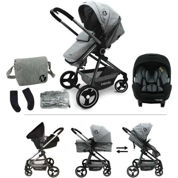 NANIA GIULIA 3 i 1 kombinerad barnvagn + BEONE EVO R129 bilbarnstol 40-85 cm - Bärsäng från 0 till 6 månader