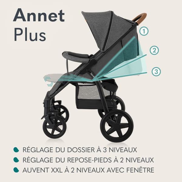 Poussette canne allt terräng LIONELO Annet Plus - Upp till 22 kg - Stora hjul - Tillbehör - Grå