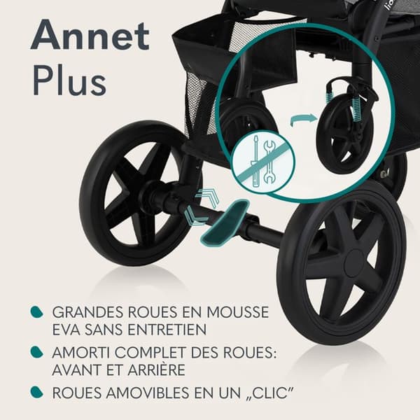 Poussette canne allt terräng LIONELO Annet Plus - Upp till 22 kg - Stora hjul - Tillbehör - Grå