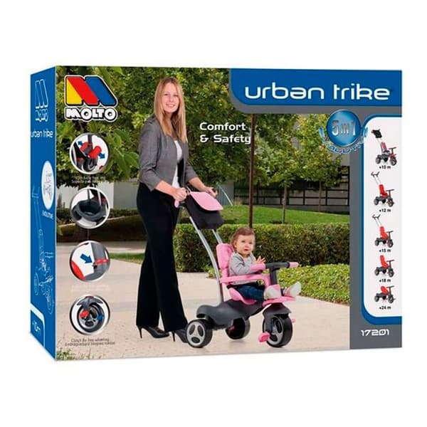 Molto Trychiclo Med Palo Ball Och Gummi Urban Trike 98 Centimeter Rosa
