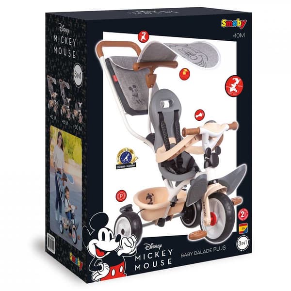 Smoby Kolmipyörä Mickey Baby Balade Plus Hopeinen