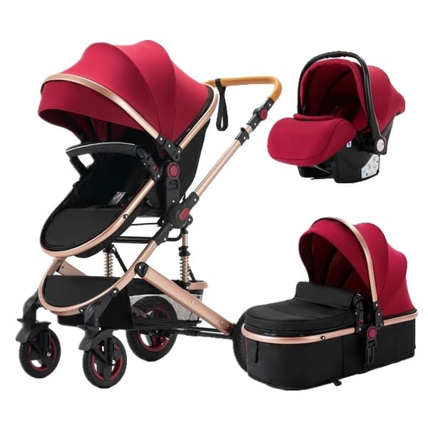 Kannettava matkarattaat, 3-in-1-suunnittelu, kaikkien pyörien iskunvaimennus, pinkki red