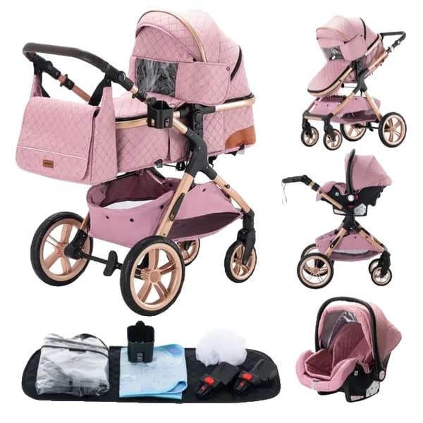 Lyxig barnvagn, Praktiskt hopfällbart design, Säkerhetsgodkänd sätesplats enligt EU-föreskrifter., Rosa Pink